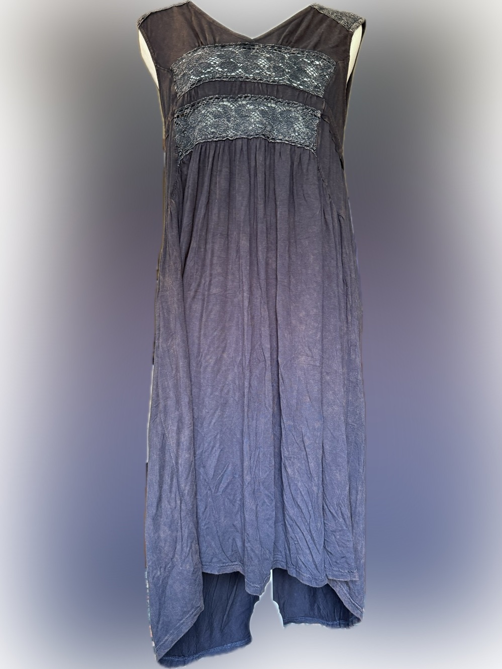 POL black/dark grey High-Low Sleeveless Dress with Lace Yoke